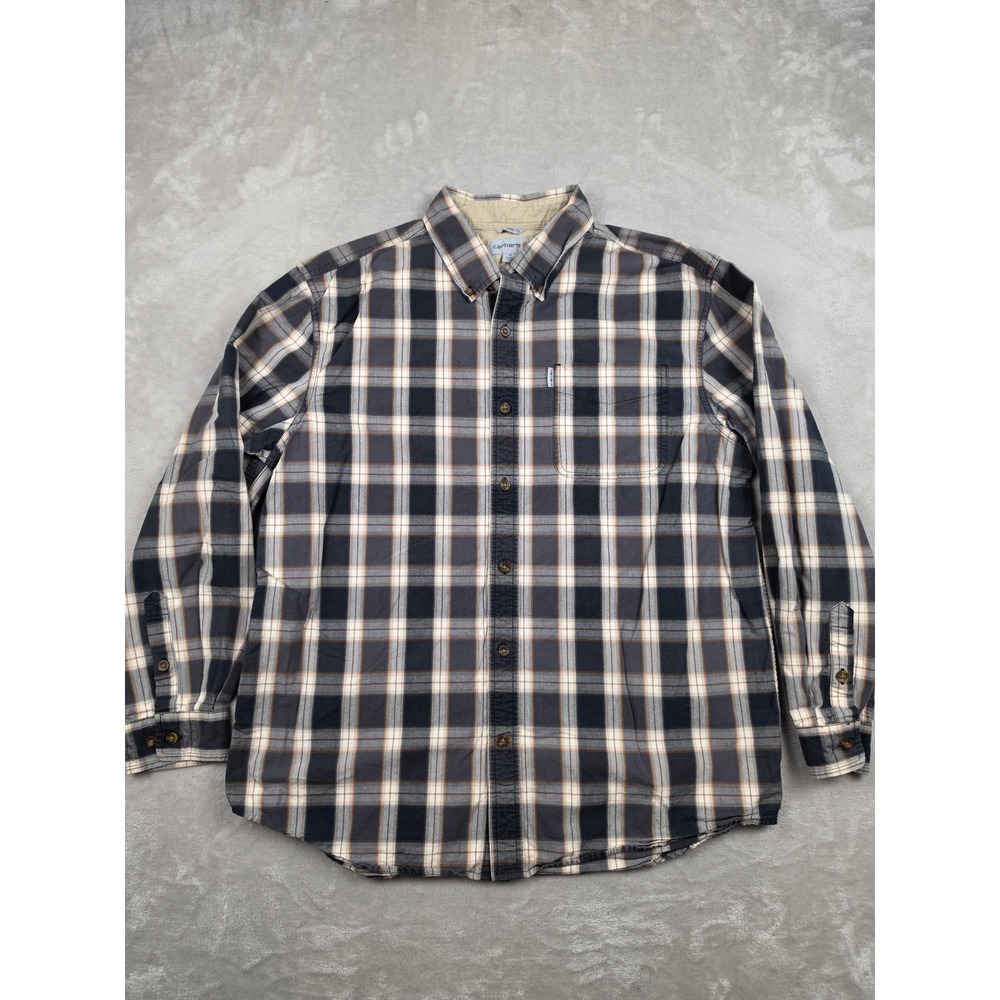 Carhartt Button Down Shirt Men XL Gray Plaid Relaxed Workwear Long Sleeve 101750